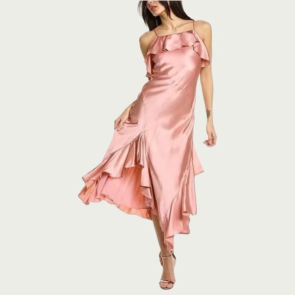 Cinq a Sept Blush Pink Elly Ruffle 100% Silk Maxi Slip Dress Size 12 $595 - Picture 1 of 13